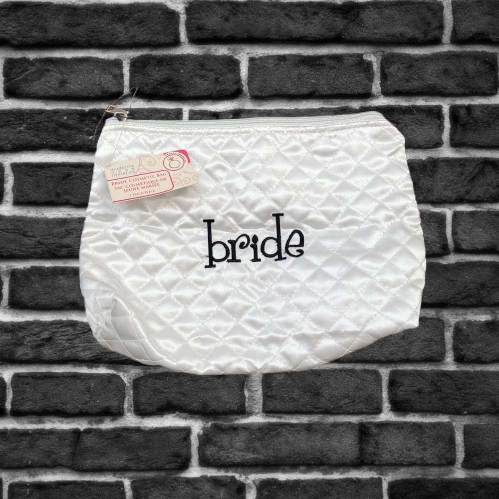 NWT Bride Cosmetic Bag White with Satin Texture